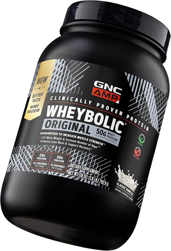 GNC AMP New Wheybolic- Clinically Studied Whey Protein Powder for Workouts &amp Active Lifestyles- High Leucine Content- Smooth Mixing Drink Mix for Fitness Shakes- Classic Vanilla - 28 Oz (13 Servin