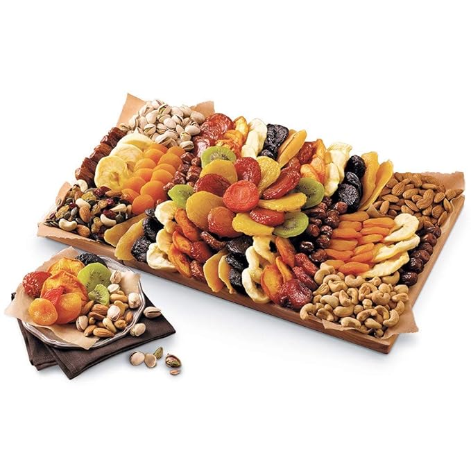 Harry &amp David Entertainer's Assorted Dried Fruit Nut Tray Includes Peaches Plums Mangoes Pears Kiwis Apricots Dates Prunes. Pistachios Almonds Cashews Pumpkins Seeds Raisins