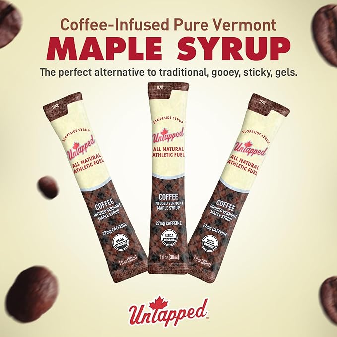 UnTapped Coffee Infused Vermont Maple Syrup Packets for Athletes Box of 20-1 fl oz | Pure Maple Syrup with Organic Coffee for Natural Endurance Energy | Fuel to Keep You Running Longer