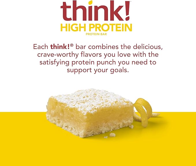 think! Protein Bars High Protein Snacks Gluten Free Sugar Free Energy Bar with Whey Protein Isolate Lemon Delight Nutrition Bars without Artificial Sweeteners 2.1 Oz (30 Count)