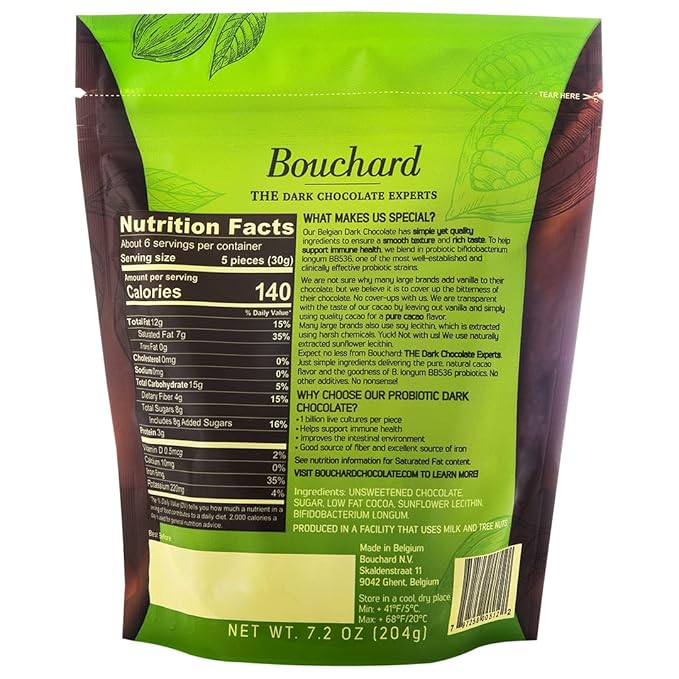 Bouchard Belgian Dark Chocolate Napolitains (72% Cacao) with Probiotics 7.2 OZ (204g) (Pack of 2)