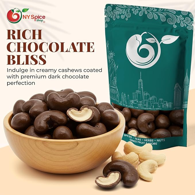 NY Spice Shop Dark Chocolate Covered Cashews - 3 Pound Bulk Sweet &amp Crunchy Chocolate Cashews Snack - Chocolates Treats for Festive Parties Dessert Topping &amp Celebration Tables