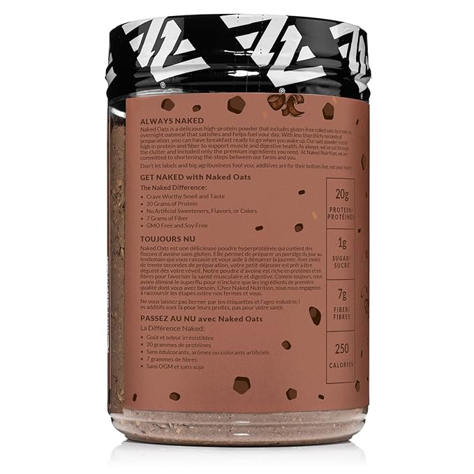 Naked Oats - Double Chocolate Overnight Oats 20g Grass-Fed Protein Gluten-Free Oatmeal Instant Breakfast or Shake High Protein Oatmeal High Fiber Breakfast Shake Non GMO No Soy - 12 Servings