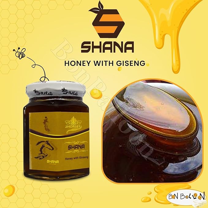 Shana Nawara Alfalfa Honey With Red Ginseng Roots Premium Natural Pure Egyptian Strap Syrup Arab Kosher Halal (1 Pack = 14.11 oz / 400 gm) شانه عسل نوارة البرسيم الحجازى مع جزور الجينسنج الأحمر حلال