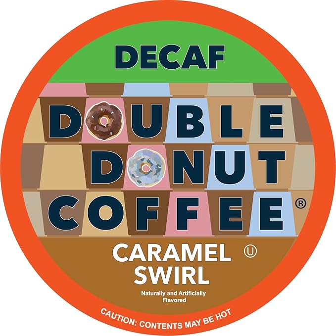 Double Donut Decaf Flavored Coffee Caramel Swirl Decaf Caramel Coffee for Keurig K Cups Machines Single Serve in Recyclable Pods 96 Count Bulk