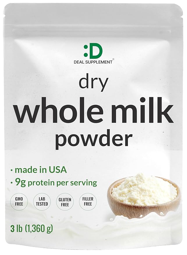 Dry Whole Milk Powder 3lbs – Natural Pasture Raised Source – Made in USA – Powdered Milk for Baking &amp Cooking – 9g Protein Per Serving – Non-GMO Filler Free