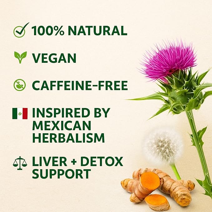 Liver Support Combo – Milk Thistle Capsules + Herbal Detox Tea (Cardo Mariano Turmeric Dandelion Boldo &amp Cuachalalate) – Natural Liver &amp Antioxidant Support – 100% Vegan Non-GMO – by Bexpe
