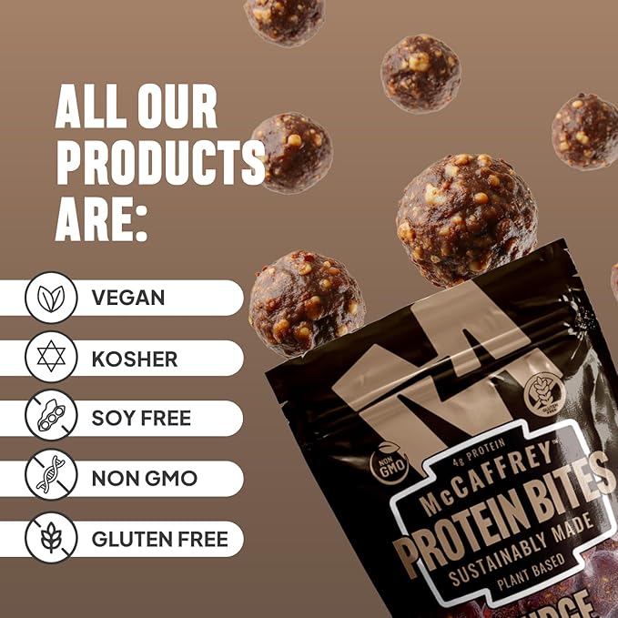 McCaffrey Protein Bites – Fudge Brownie Flavor – 6 Multi-Serving 4oz Bags – 4g of Protein per Serving – Gluten-Free Vegan High Fiber Energy Snack for Active Families