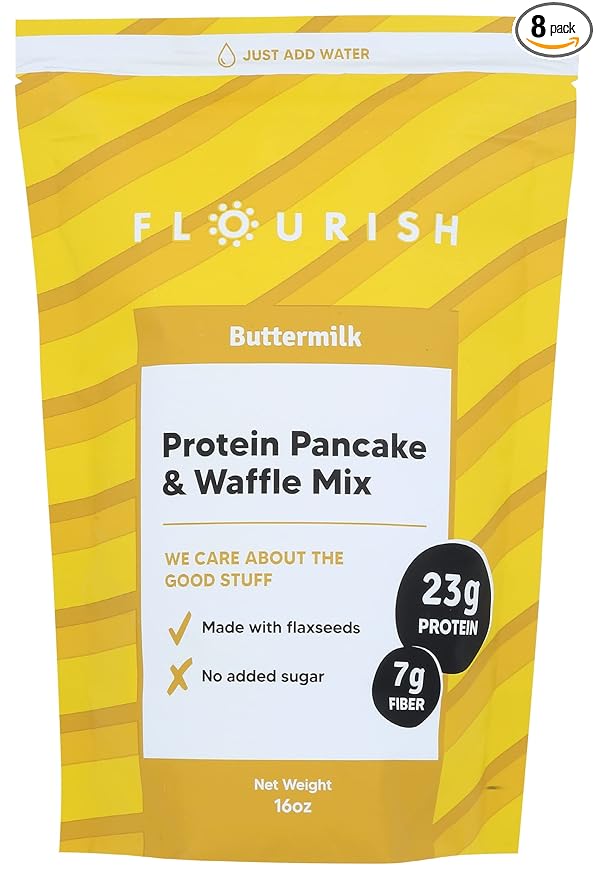 Flourish Buttermilk Protein Pancake &amp Waffle Mix No Added Sugar 16 Ounce (Pack of 8)