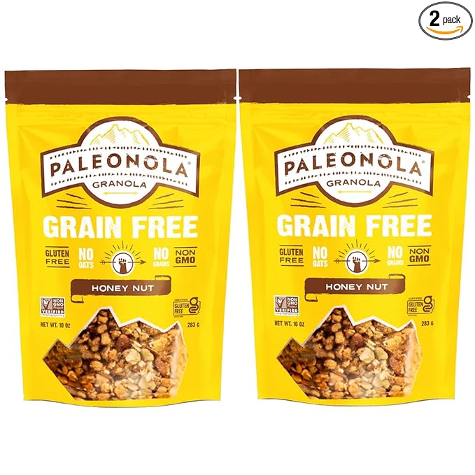 Paleonola Honey Nut Grain Free Granola 10 Oz Resealable Bag (Pack of 2) - Grainless Paleo Granola Blended with Organic Honey Coconut Oil Pecans Vanilla Extract &amp Sea Salt - Gluten &amp Dairy
