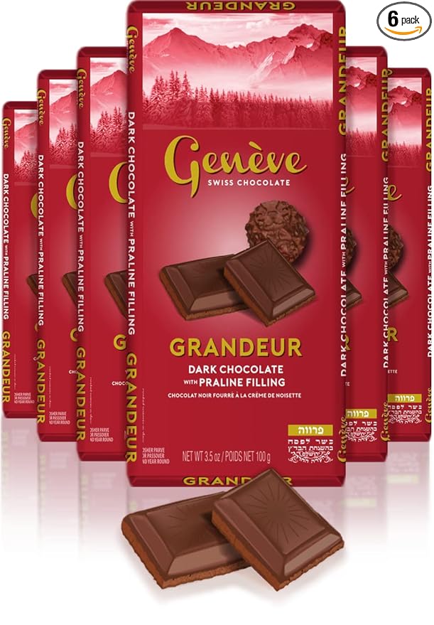 Geneve Swiss Dark Chocolate Bar with Nougat 3.5oz (6 Pack) All Natural Kosher for Passover…