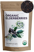 Certified USDA - 100% Organic Dried Elderberries - 1lb Bulk - Non-Irradiated Non-GMO Wild Harvest Whole Black Elderberry Immune Support - Raw Vegan Sambucus 1 Pound
