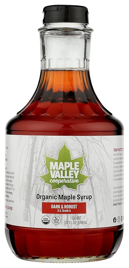 Maple Valley Cooperative Organic Dark Robust Maple Syrup No Artificial Flavors 32 Ounce (Pack of 6)