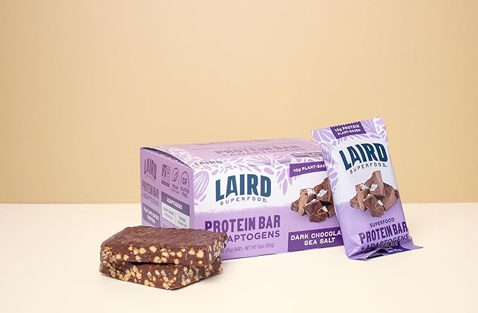 Laird Superfood Functional Protein Bars – Protein Bar but Better with Real Ingredients Functional Mushrooms 10g Plant-Based Protein 6g Fiber - Non-GMO - Dark Chocolate Sea Salt 10 Count (Pack of 1)