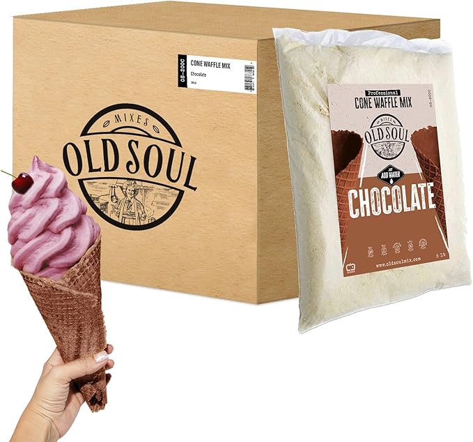 OLDSOUL Professional Cone Waffle Mix | 30 Lbs | Chocolate Flavor | Batter Mix | 672 Cone Waffles