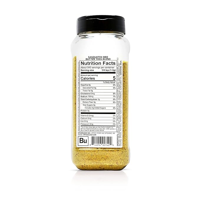 Spiceology &amp Sasquatch BBQ - Butter Toss - Savory Butter Seasoning BBQ Spice Blend - Use On: Steak Chicken Pasta Popcorn and Potatoes - 23 oz