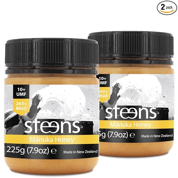 Steens Manuka Honey - MGO 263+ - Pure &amp Raw 100% Certified UMF 10+ Manuka Honey - Bottled and Sealed in New Zealand - 2x 7.9 oz Jar (UMF 10+ 7.9 oz (Pack of 2))