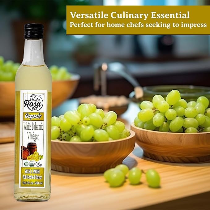 De La Rosa Organic White Balsamic Vinegar Aged in Spanish Wood Barrels Kosher for Passover Vegan &amp Gluten-Free Great for Salad Dressing Marinades Organic Balsamic Vinegar 16.9 Oz (Pack of 2)
