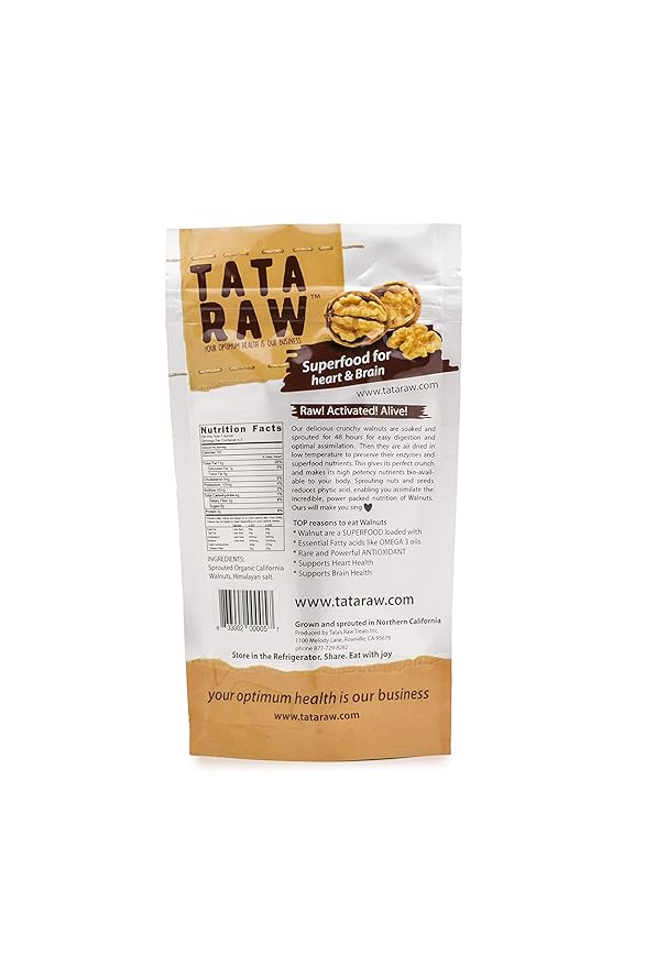 TATA RAW - Sprouted Organic Walnuts - Himalayan Salt (4.5 oz) - Pack of 2