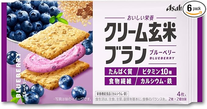 Asa hi Cream Genmai Bran Blueberries Protein Bar 72g (Pack of 6) Delicious Crunchy Brown Rice &amp Wheat Bran Bar with Blueberry Cream Japanese Delicious Nutrition Cereal Bar Snacks MADE IN JAPAN