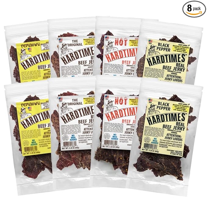 Hardtimes Handcrafted Beef Jerky - Variety Flavors - 8 Pack of 2.25 oz. Bags