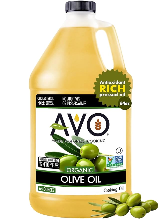 AVO Organic Olive Oil Extra Virgin Cold Pressed 64 Fl-oz (Half Gallon) NO preservatives added High Smoke Point 410°F Oil Cooking