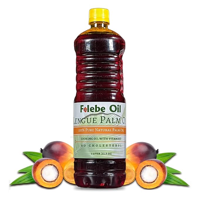 Folebe Oil 1L 100% Pure Natural Red Palm Oil – Authentic Cameroonian Palm Oil for Cooking – Cold-Pressed from Palm Pulp – Rich in Nutrients Carotenoids Natural Vitamin E