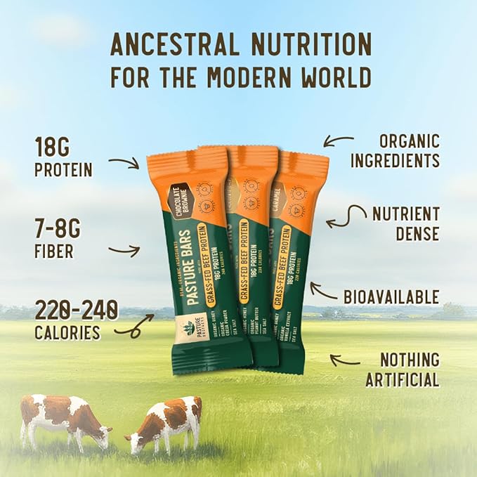Pasture Brothers Grass-Fed Protein Bars - 18g Protein Seed Oil Free &amp Gluten Free - Clean Energy Snack with Organic Ingredients No Artificials (12-Pack Salted Caramel)