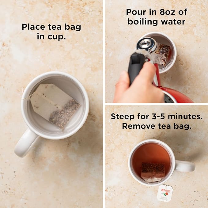 Red Rose Ginger Lemon Tea Caffeine Free Herbal Tea Naturally Flavored Tea with Mint Lemon Orange &amp Lemongrass Herbal Tea with 20 Individually Wrapped Tea Bags Per Box (Pack of 6)