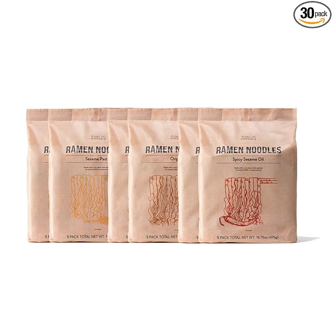 Public Goods Ramen Noodles | Brothless Vegan &amp Vegetarian Instant Ramen | Healthy High Protein Asian Noodle | Preservative Free | No Added MSG | Original Sesame Paste &amp Spicy Sesame Oil (30