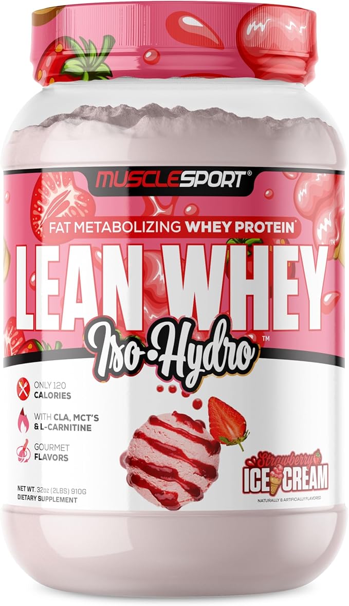 MuscleSport Lean Whey Revolution™ Protein Powder - Whey Protein Isolate - Low Calorie Low Carb Low Fat Incredible Flavors - 25g protein per scoop (2LB Strawberry)