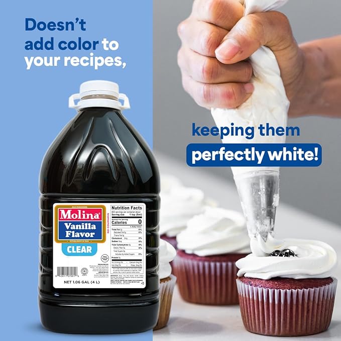 Molina Clear Vanilla Extract 1 Gallon (135.3 oz) Perfect for Baking Enhances Flavor Without Altering Dessert Color High-Quality Vanilla Flavoring for Cakes Cookies and Pastries - (Packaging may v