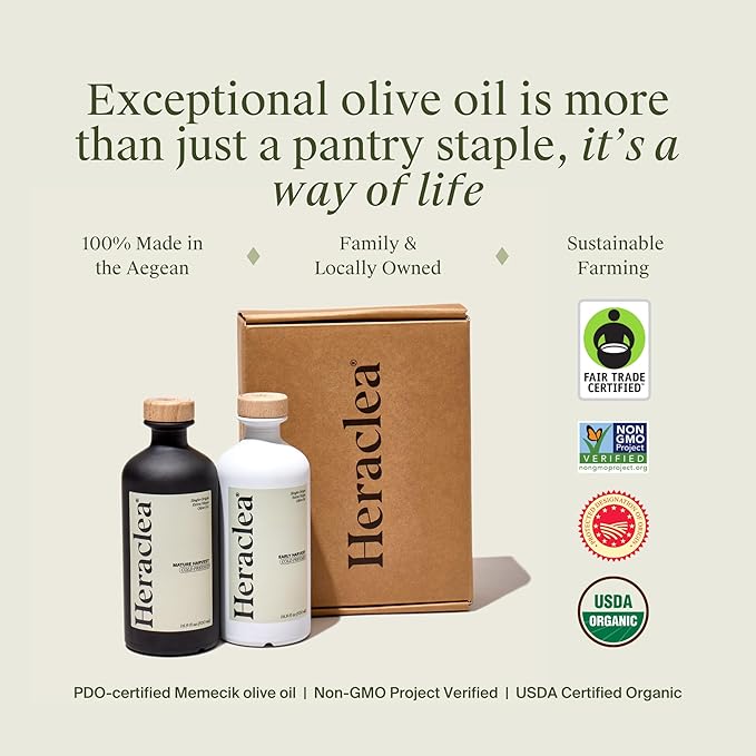 Heraclea - The Pairing - Organic Extra Virgin Olive Oil - Cold Pressed - Organic Olive Oil - Cold Pressed EVOO - Polyphenol Rich EVOO - 16.9 oz Bottles