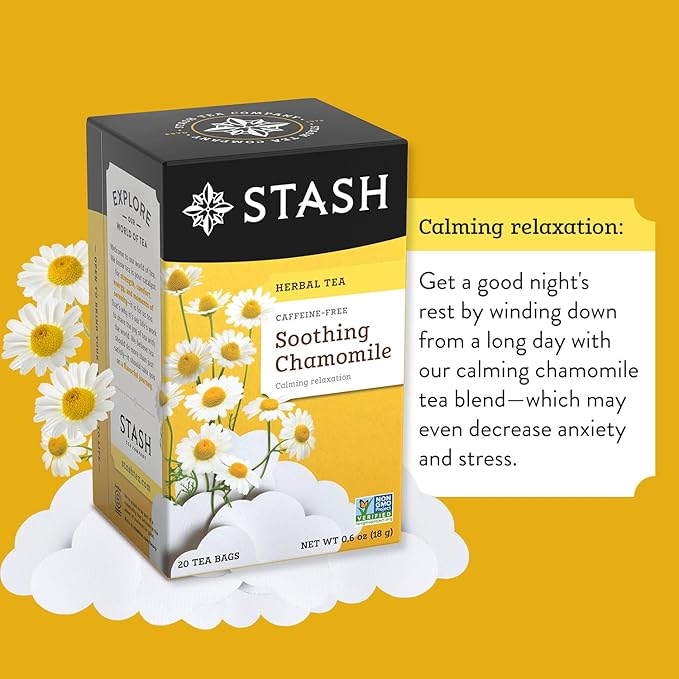 Stash Tea Chamomile Herbal Tea - Naturally Caffeine Free Non-GMO Project Verified Premium Tea with No Artificial Ingredients 20 Count (Pack of 6) - 120 Bags Total
