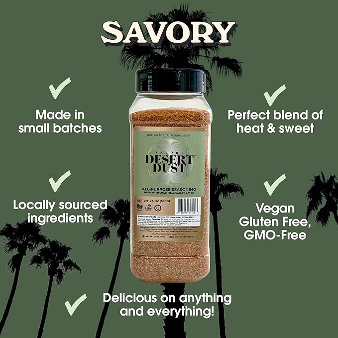 Desert Dust Savory Seasoning – Organic Date Sugar Gourmet Blend | Smoky Sweet &amp Low-Glycemic | All-Purpose Rub for Chicken Fish Veggies &amp More | Gluten-Free No MSG No Brown Sugar (24oz)