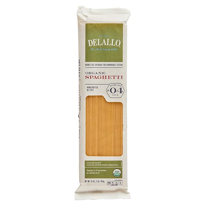 DeLallo Organic Spaghetti Pasta Made in Italy with 100% Certified Organic Semolina Durum Wheat Flour Bronze Cut Non-GMO Kosher Vegan 1 Pound Bag (8 Pack)