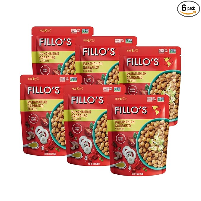 Fillo's Panamanian Garbanzo Beans Ready to Eat Beans 10 oz Pk of 6 Gluten-Free Preservative-Free Microwavable Meals Non-GMO Vegan Plant Protein