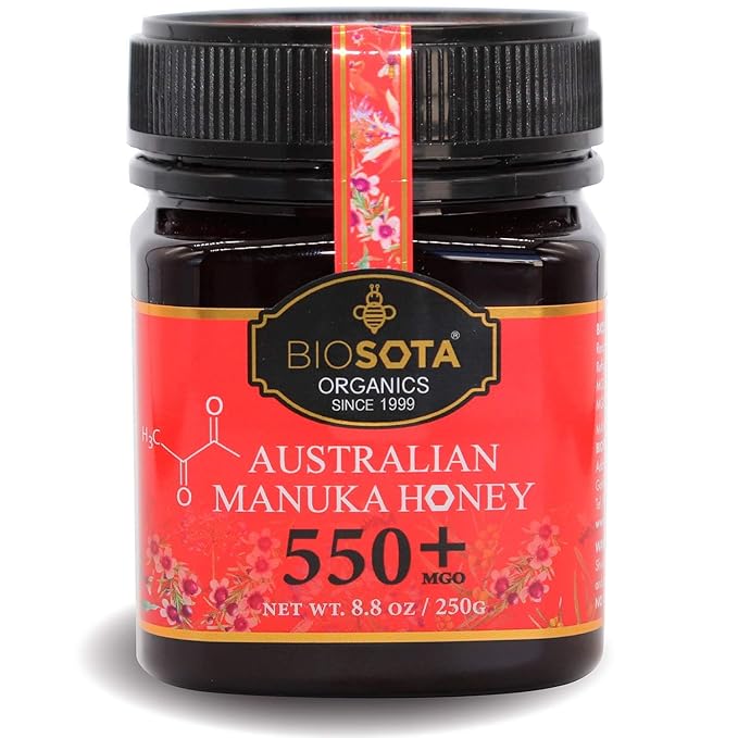 BIOSOTA Organic Manuka Honey MGO 550+ - Medical Grade Manuka Honey from Australia NPA/ULF 15+ 100% Raw Unheated Pure Honey 8.8oz (550+) (MGO 550+)