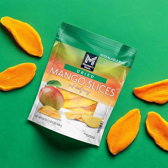 Member Marks Dried Mango Slices 24 oz (Pack of 2) Resealable Bag – Naturally Sweet &amp Chewy Tropical Fruit Snack – Gluten-Free &amp Fat-Free – Premium Quality Dried Mango