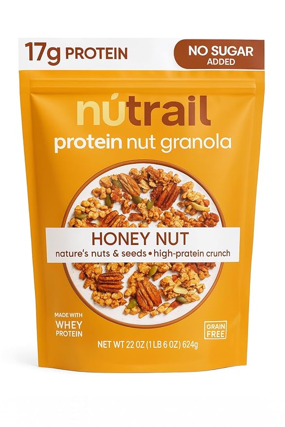 Protein Nut Granola Honey Nut – 17g Protein No Sugar Added Made with Whey Protein Nuts &amp Seeds Keto Certified Gluten-Free Grain-Free Kosher 1g Sugar High Protein Crunch – 22 oz Resealable