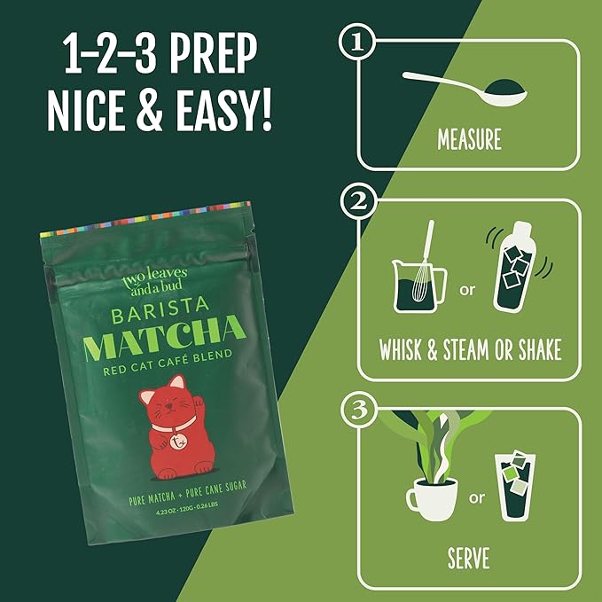 Two Leaves and a Bud Barista Matcha Sweetened Latte Blend Japanese Matcha Green Tea Powder 2 Resealable Bags 240 grams