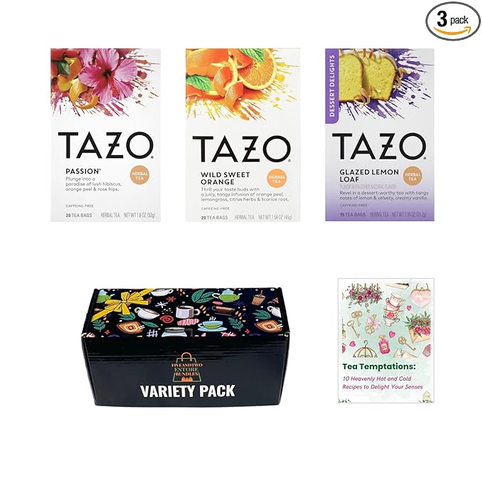 Fruit Herbal Tea Bags Variety Pack - Herbal Tea Sampler with Passion Wild Sweet Orange Glazed Lemon Loaf in Gift Box &amp Recipe eBook