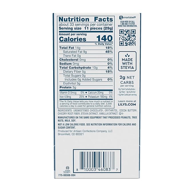 LILY'S Extremely Dark Extra Dark Chocolate Style No Sugar Added Sweets Bars 2.8 oz (12 Count)