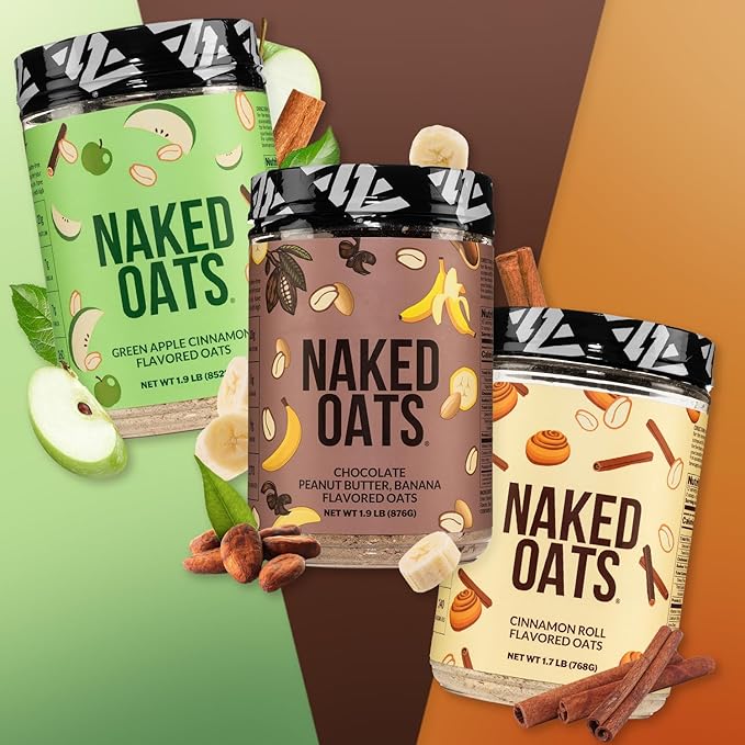 Naked Oats - Cinnamon Overnight Oats 20g Whey Protein Gluten-Free Oatmeal Instant Breakfast or Shake High Protein Oatmeal High Fiber Breakfast Shake Non GMO No Soy - 12 Servings
