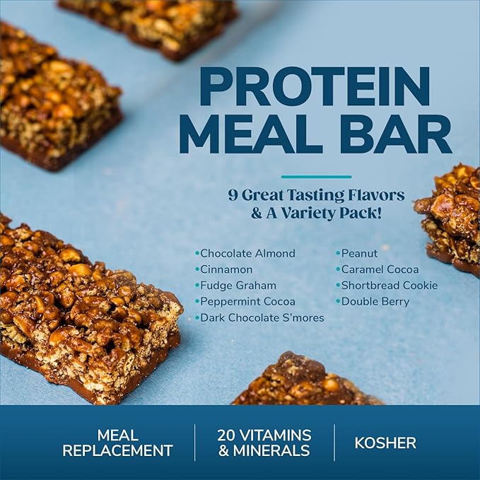 WonderSlim Meal Replacement Protein Bar Variety Pack 15g Protein 20 Vitamins &amp Minerals (7ct)