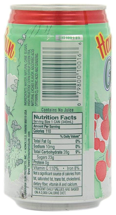 Hawaiian Sun Green Tea Lychee with Ginseng 11.5-Ounce Cans (Pack of 24)