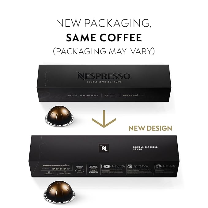 Nespresso Capsules Vertuo Double Espresso Scuro Dark Roast Espresso Coffee 30-Count Coffee Pods Brews 2.7oz.