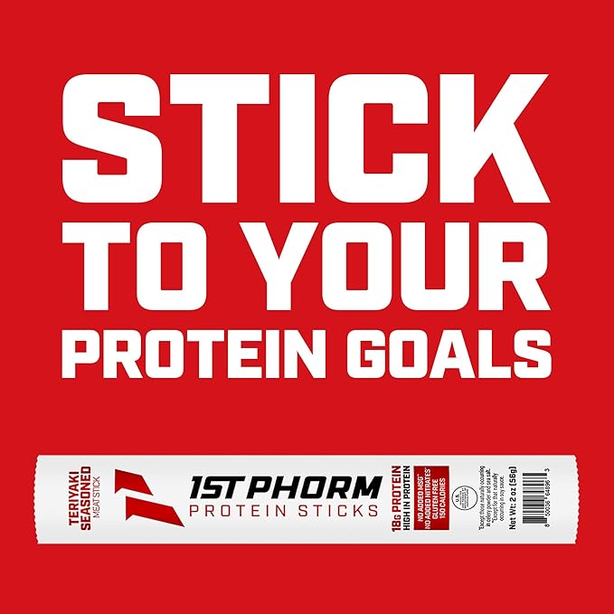 1st Phorm Meat Sticks Teriyaki Seasoned 18G Protein per Serving USA Raised Lean Beef and Pork High Protein Snacks Gluten Free No Msg or Nitrates Individually Wrapped 15 Count