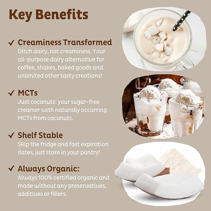 KOS Organic Coconut Milk Powder USDA Certified Organic - 0g Sugar MCT Plant Based Creamer for Coffee Smoothies Vegan Keto Paleo Friendly Non-GMO Gluten or Dairy- 12.6oz 179 Servings