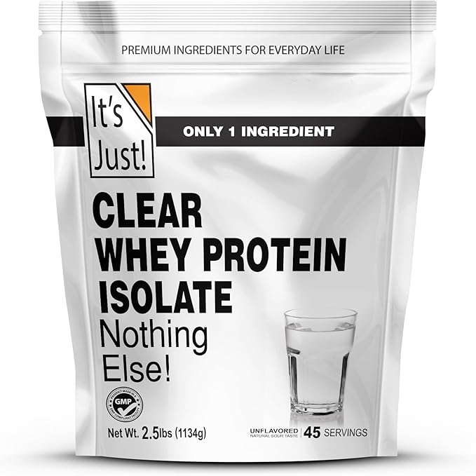 It's Just! - Clear Whey Isolate WPI-90 Zero Carbs Protein Powder No Added Flavors Heavy Metal Tested Gluten Free Non-GMO (2.5 Pound (Pack of 1) Unflavored)